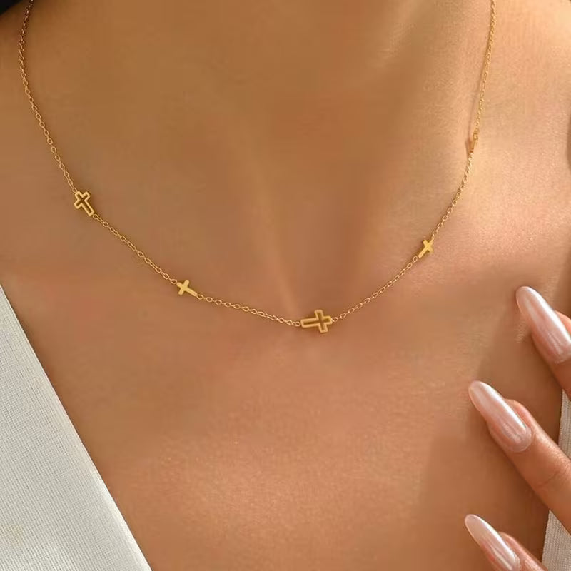 Minimalist Stainless Steel Multi-Cross Necklace