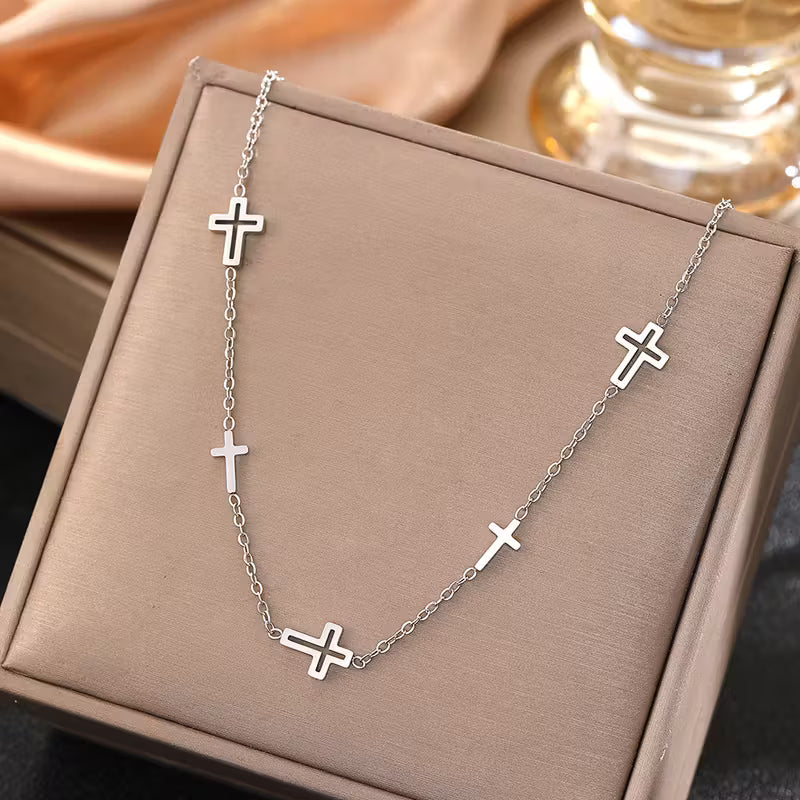 Minimalist Stainless Steel Multi-Cross Necklace