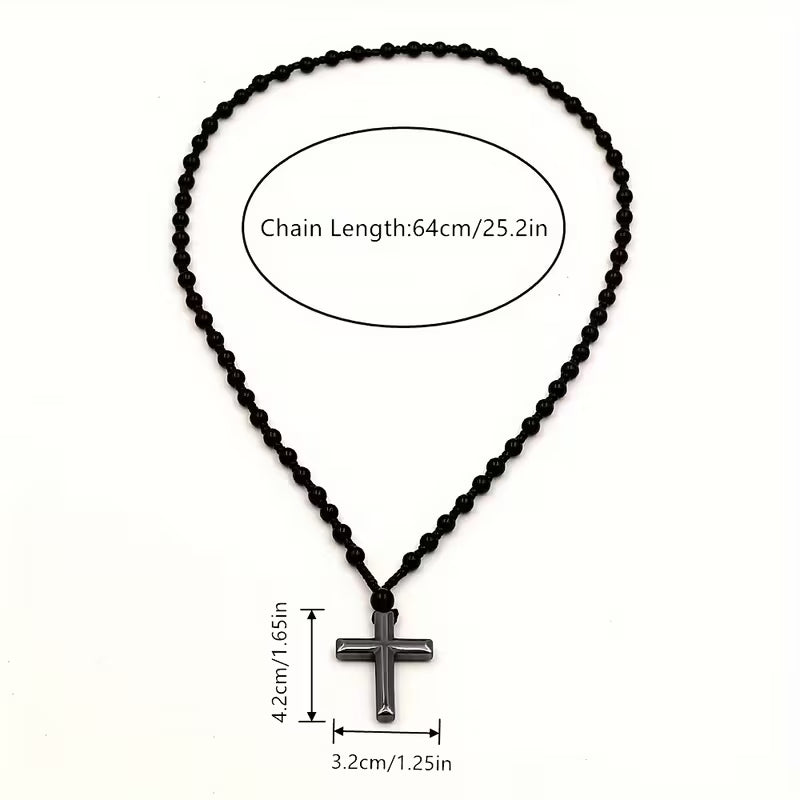 Black Onyx Bead Rosary Necklace