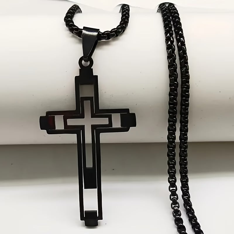 Men's Open Double Cross Stainless Steel Necklace