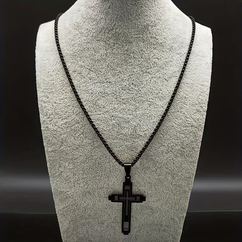 Men's Open Double Cross Stainless Steel Necklace