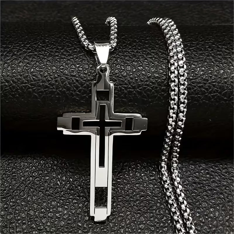 Men's Open Double Cross Stainless Steel Necklace