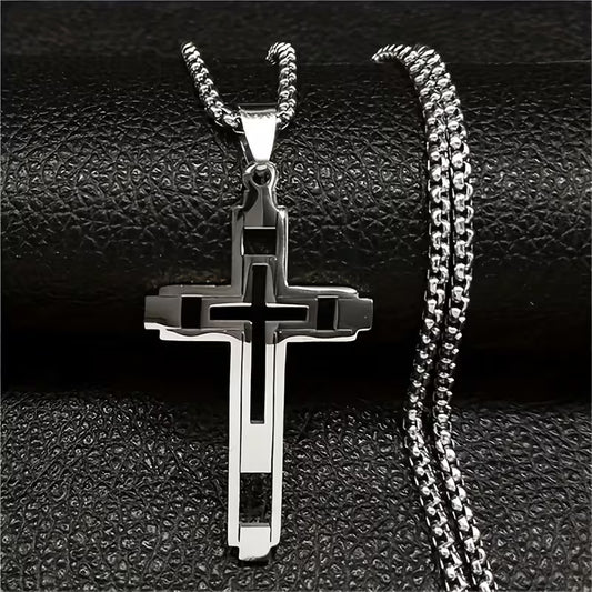 Men's Open Double Cross Stainless Steel Necklace