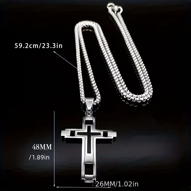 Men's Open Double Cross Stainless Steel Necklace