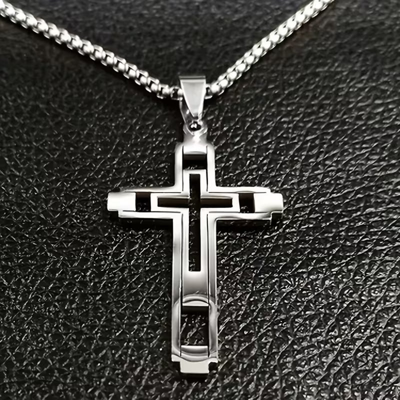 Men's Open Double Cross Stainless Steel Necklace