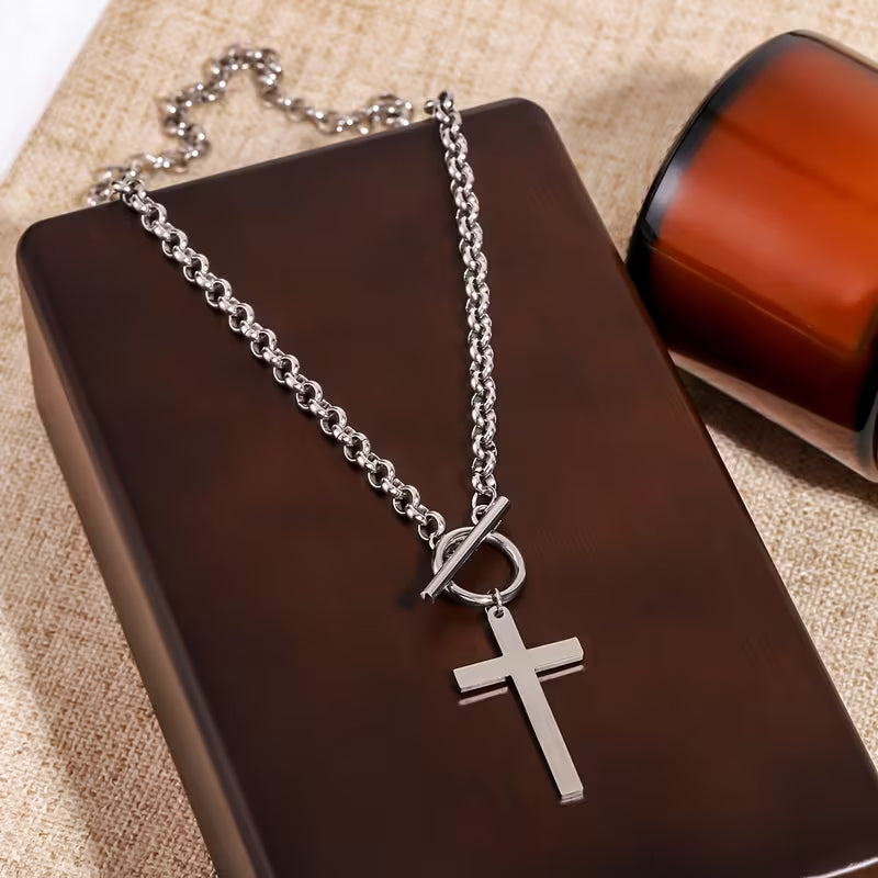 Retro Stainless Steel Oversized Cross Necklace