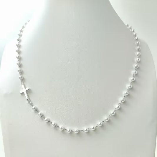 Stunning Pearl Side Cross Necklace