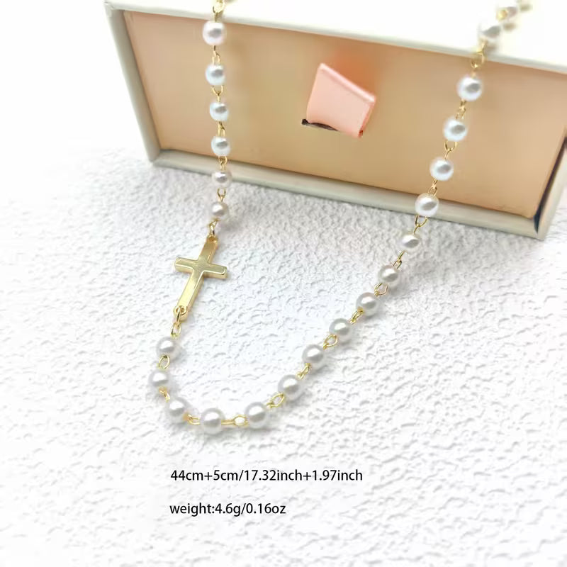 Stunning Pearl Side Cross Necklace
