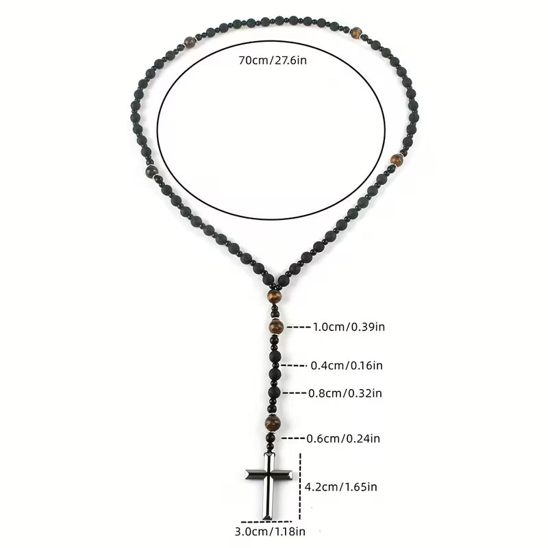 Vintage Black Natural Stone Tiger Eye Bead Rosary