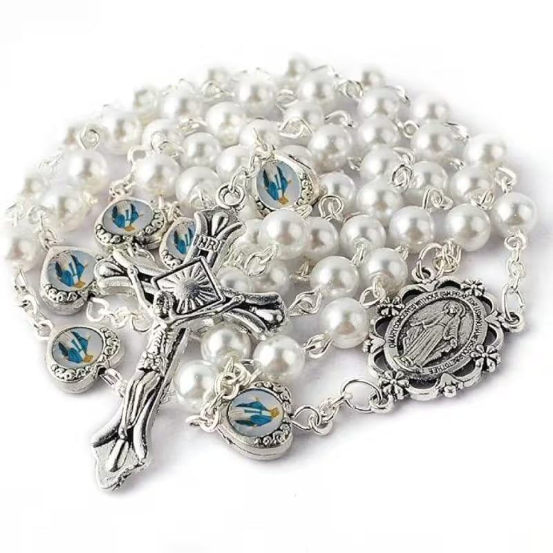 Pearl White Heart Accent Rosary