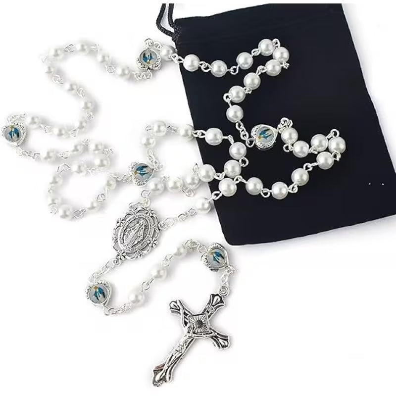 Pearl White Heart Accent Rosary