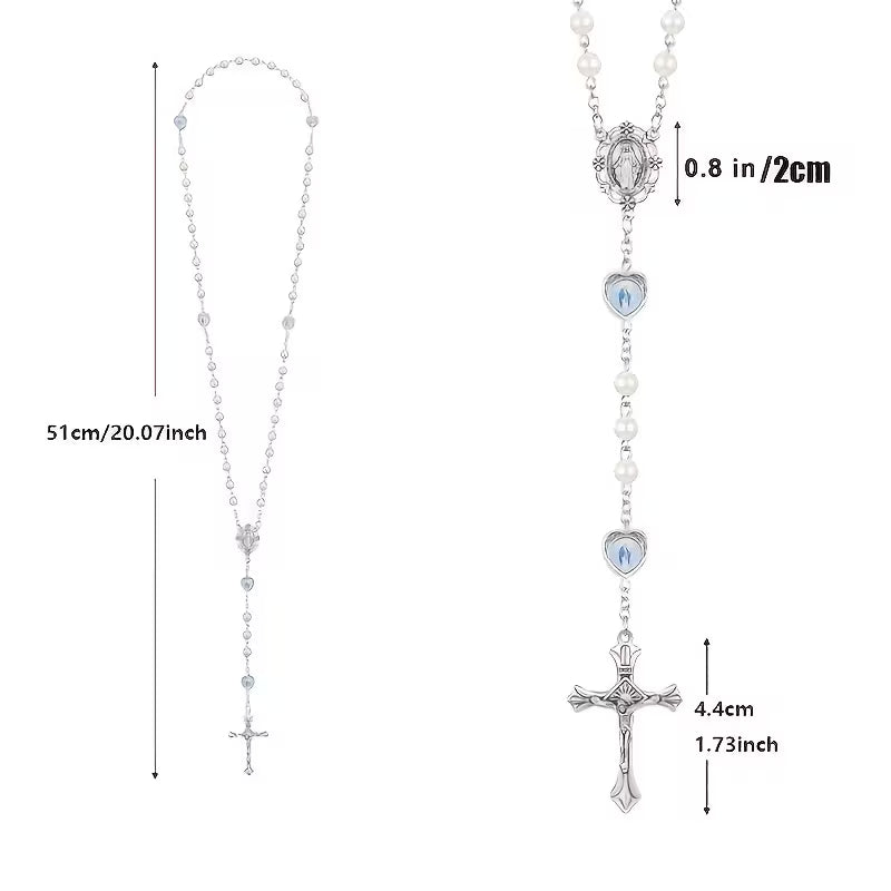 Pearl White Heart Accent Rosary
