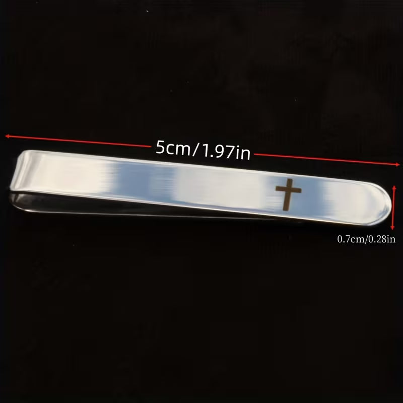 Men’s Stainless Steel Cross Accent Tie Clip