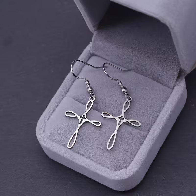 Twisted Cross Stainless Steel Earrings