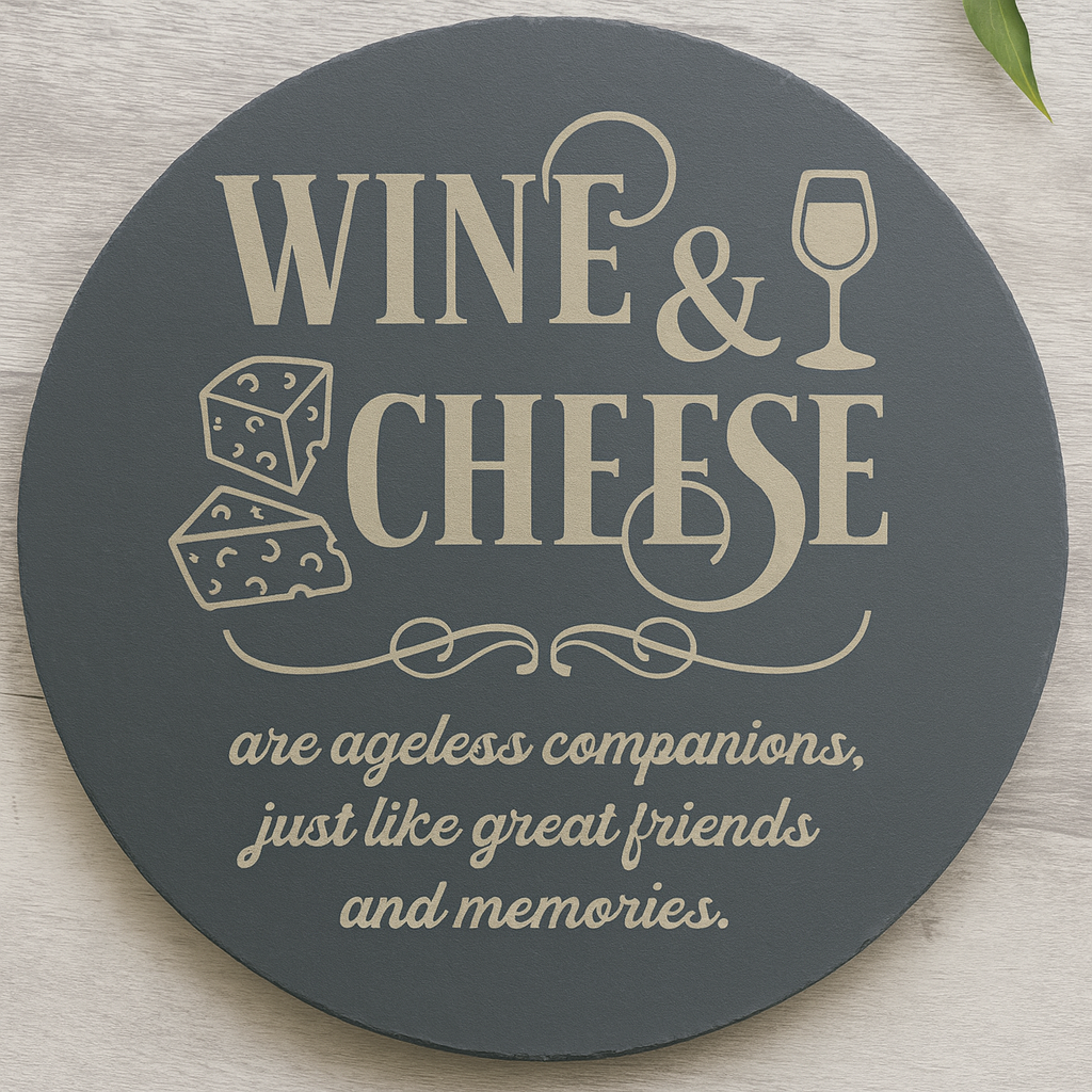 “Wine & Cheese” Slate Plate & Marker Set – 12" Round