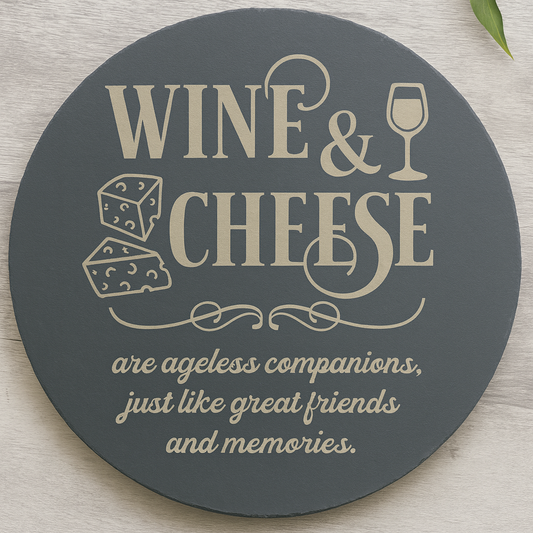 “Wine & Cheese” Slate Plate & Marker Set – 12" Round